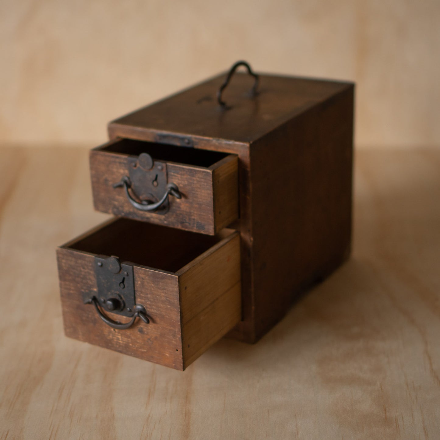 Antique Japanese Meiji Period 2 Drawer ko-dansu box with iron hardware