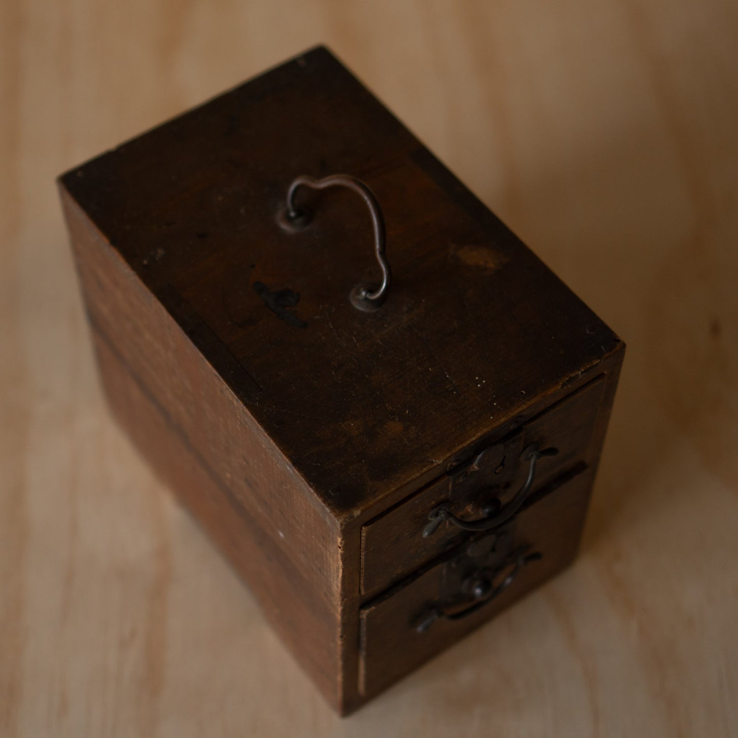 Antique Japanese Meiji Period 2 Drawer ko-dansu box with iron hardware