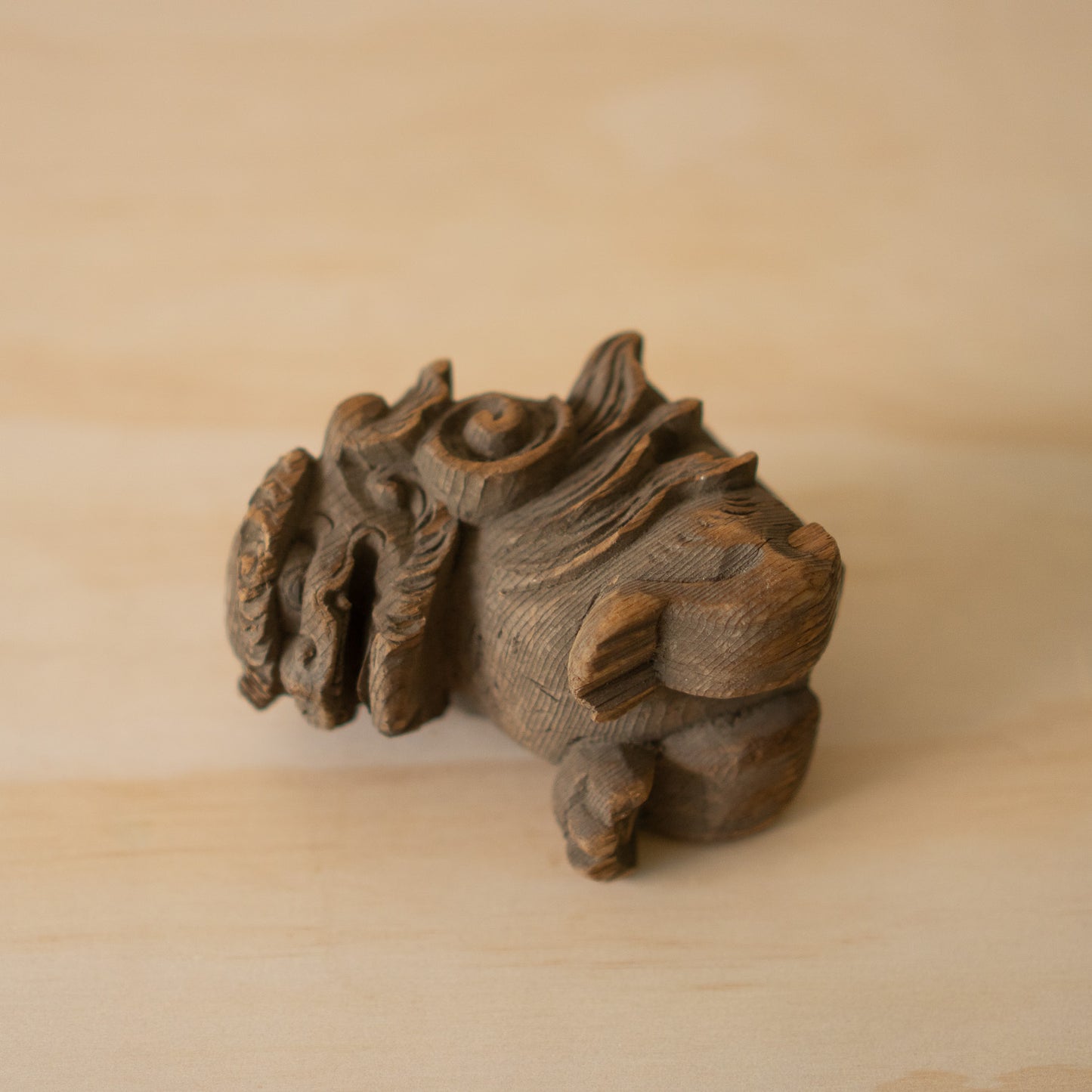 Antique Japanese Carved Temple Fragment of a Shi Shi Temple Dog