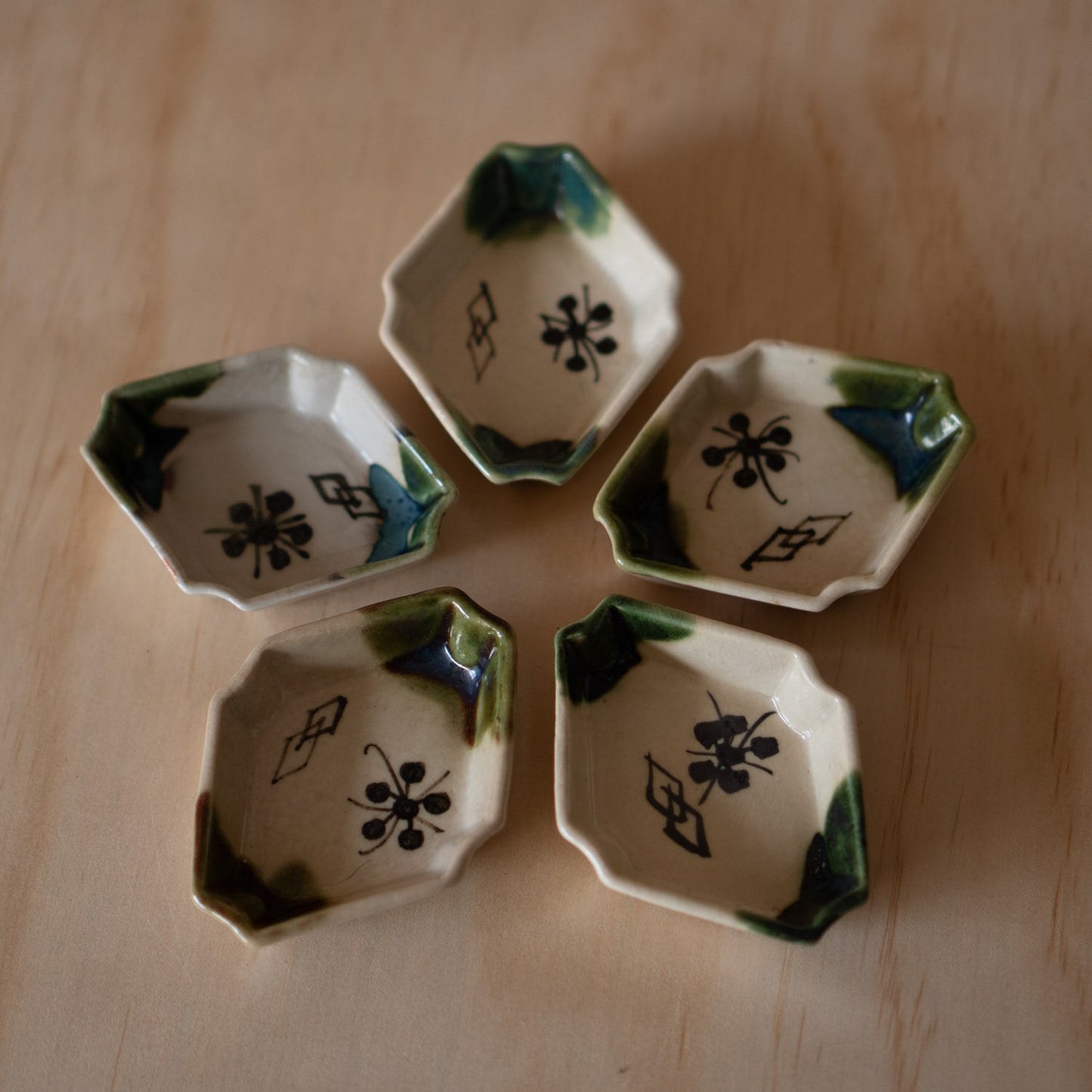 Vintage set of Japanese Ceramic Oribe Dipping Sauce dishes x8