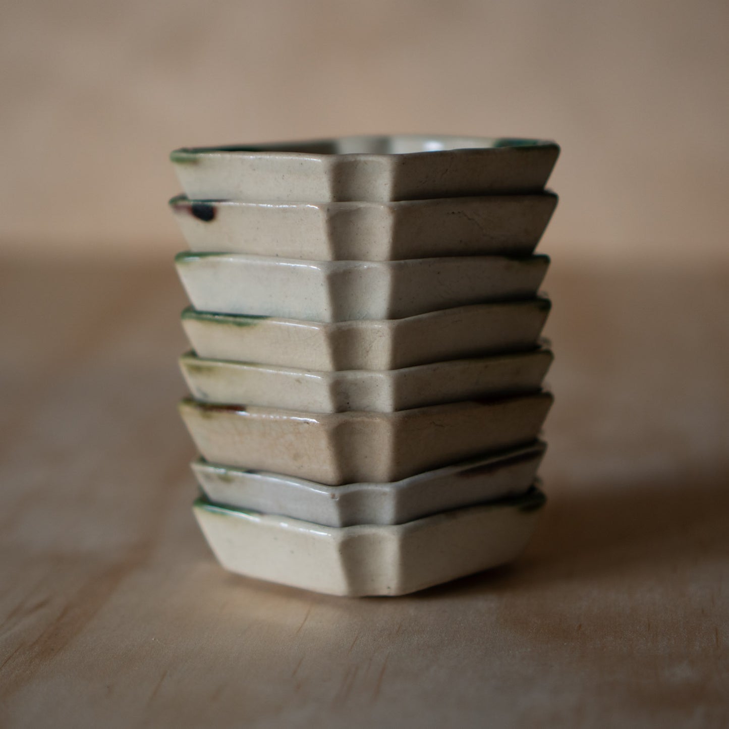 Vintage set of Japanese Ceramic Oribe Dipping Sauce dishes x8