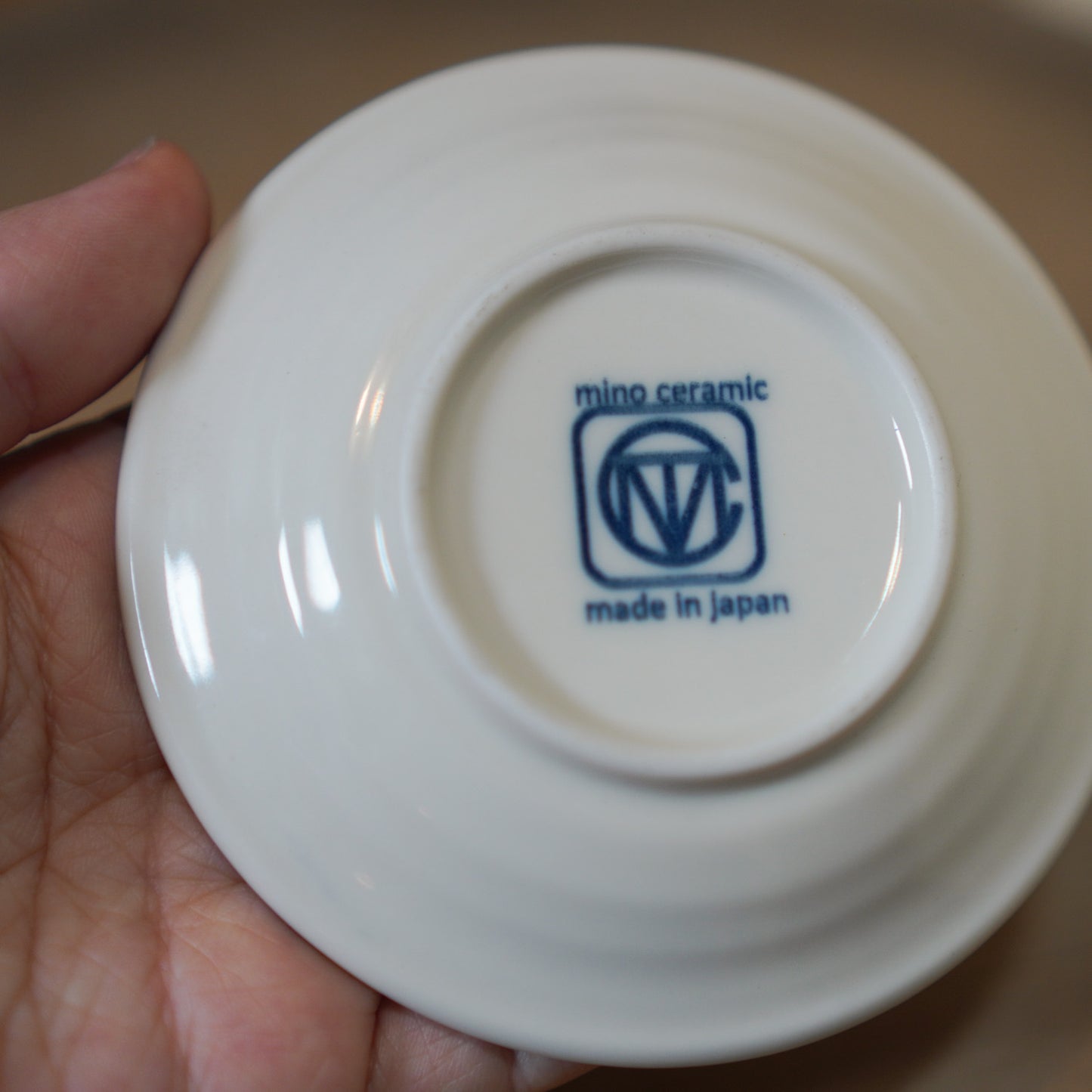 Vintage Japanese ceramic soy sauce dish - blue and white check