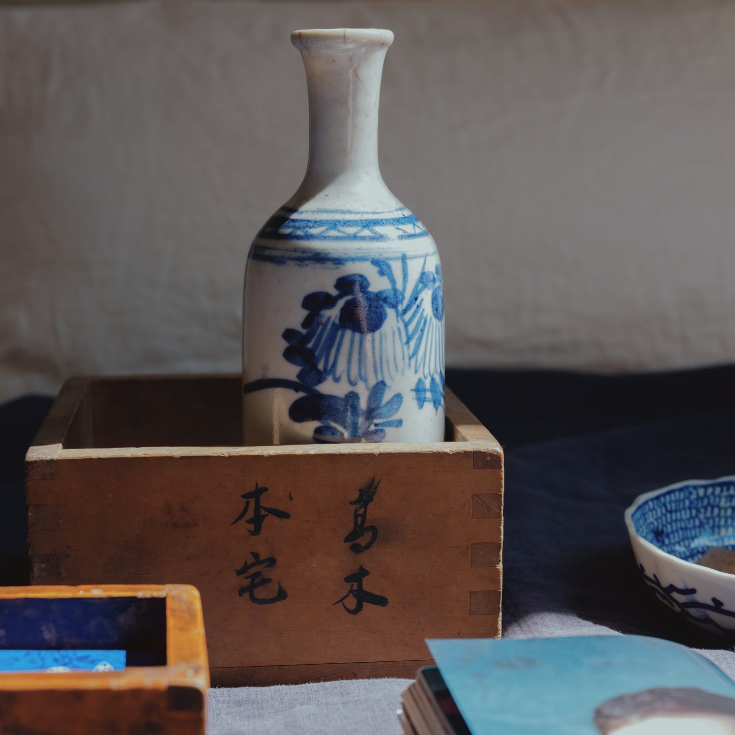 Antique Japanese Blue and White Sake Bottle Vase
