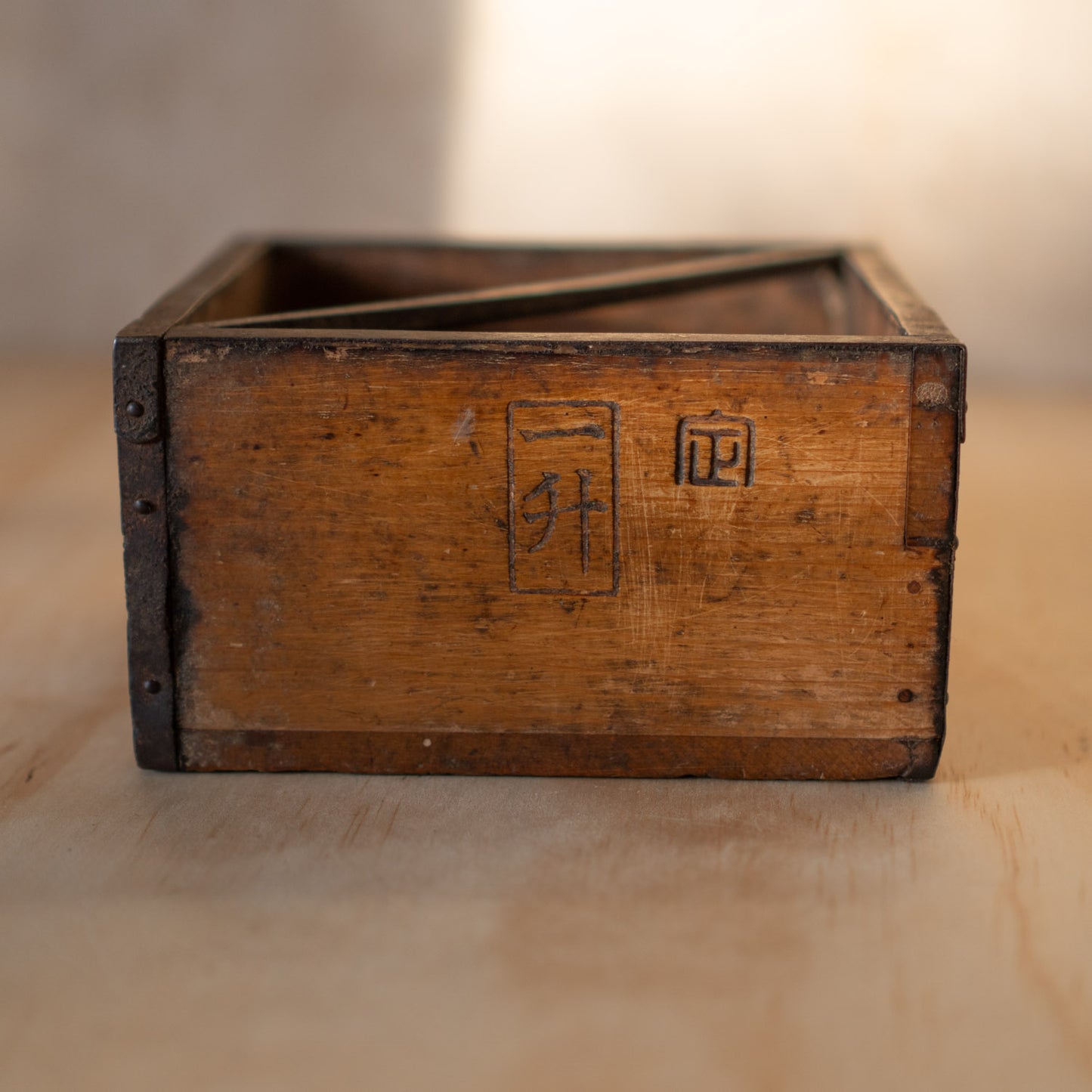 Antique Japanese Wood and Iron bound Masu Box Rice Measure