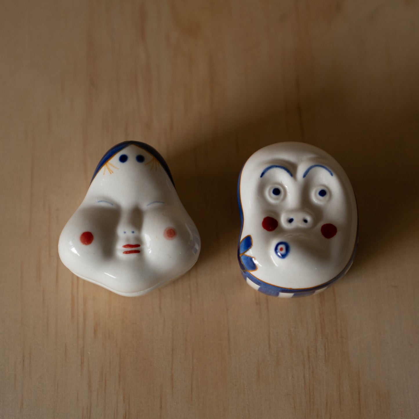 Vintage Japanese Hyotoko Mask lidded ceramic kogo incense container