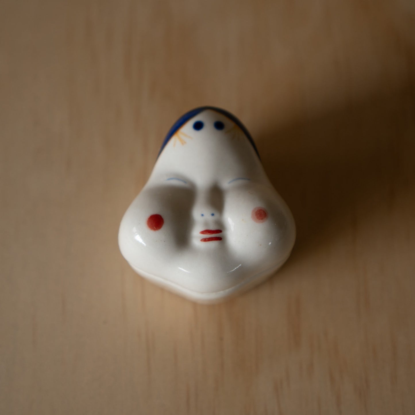 Vintage Japanese Otafuku Mask lidded ceramic kogo incense container