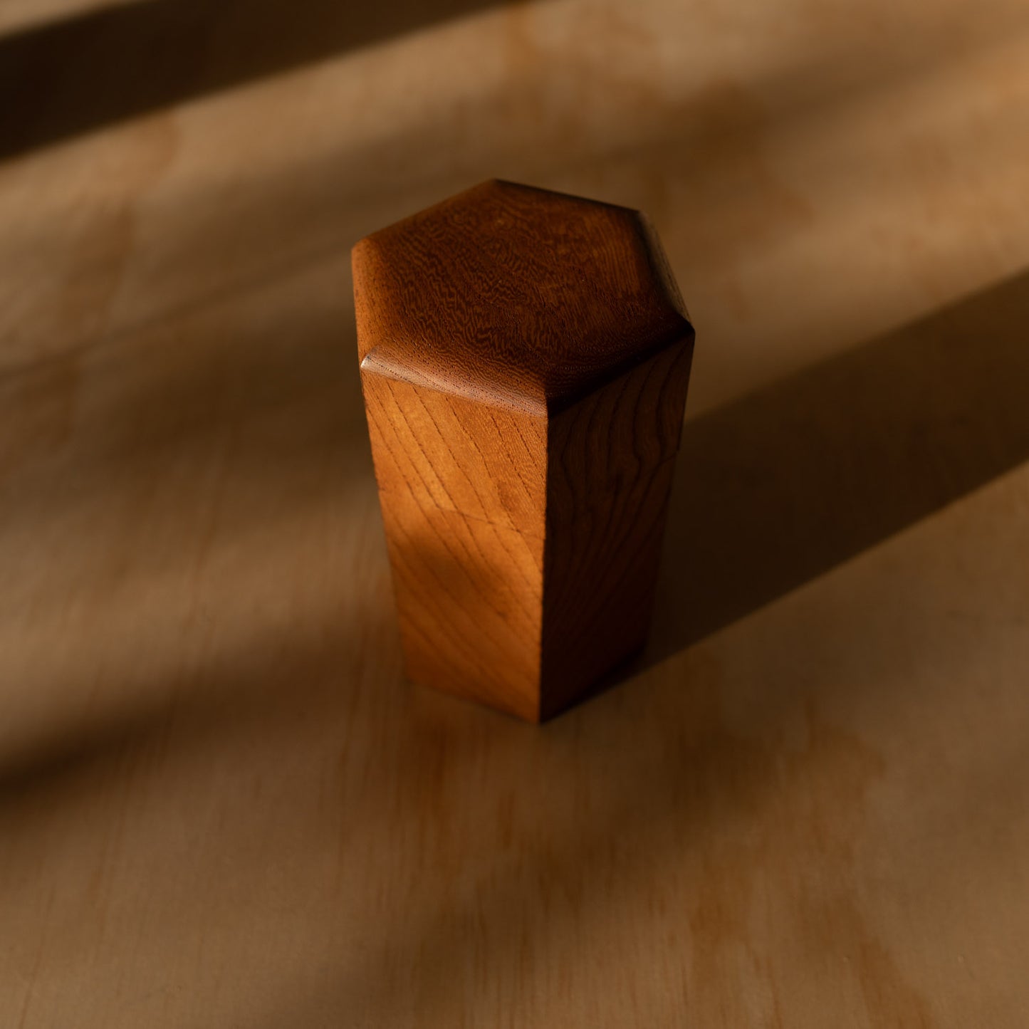 Vintage Hexagonal Japanese Wooden Tea Container - Chazutzu