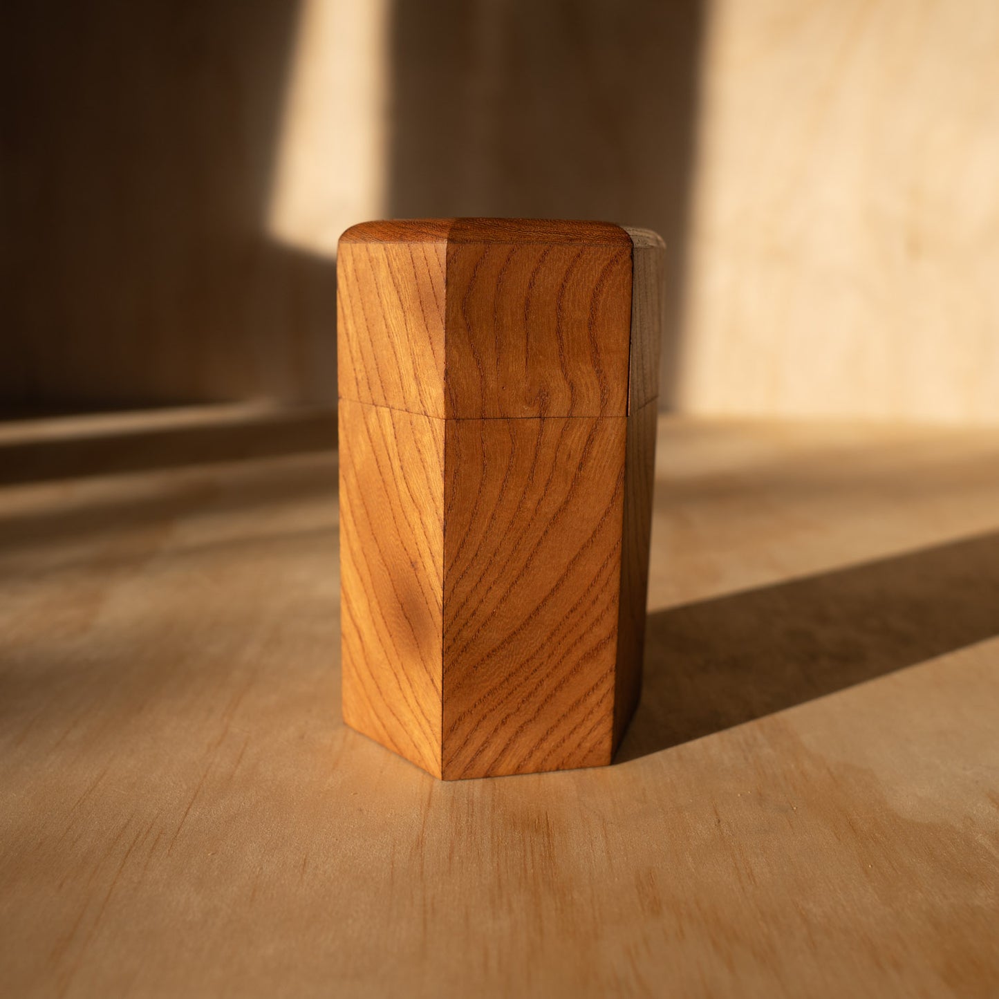 Vintage Hexagonal Japanese Wooden Tea Container - Chazutzu