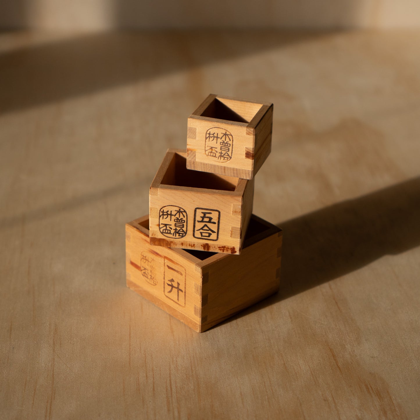 Set of 3 vintage Japanese hinoki sake masu boxes