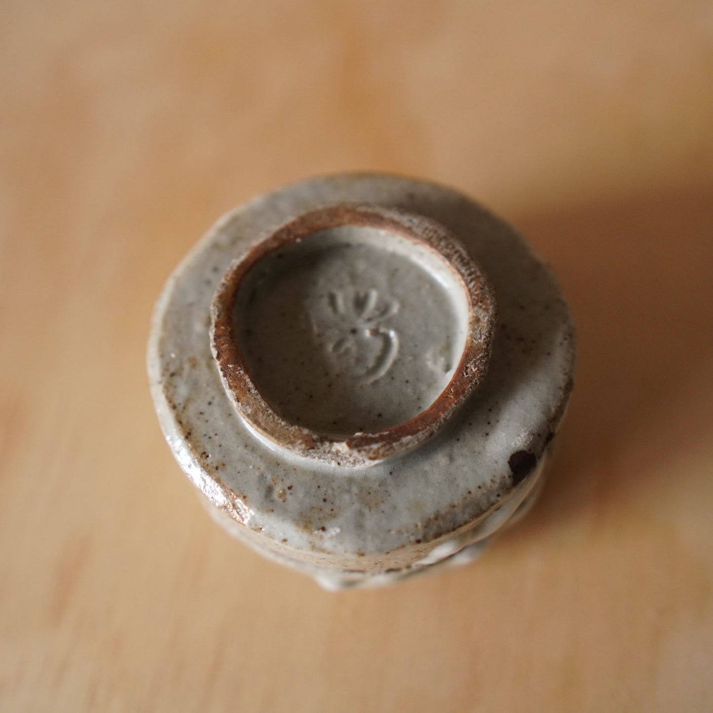 Vintage Japanese Shino ware round Lidded Ceramic Box