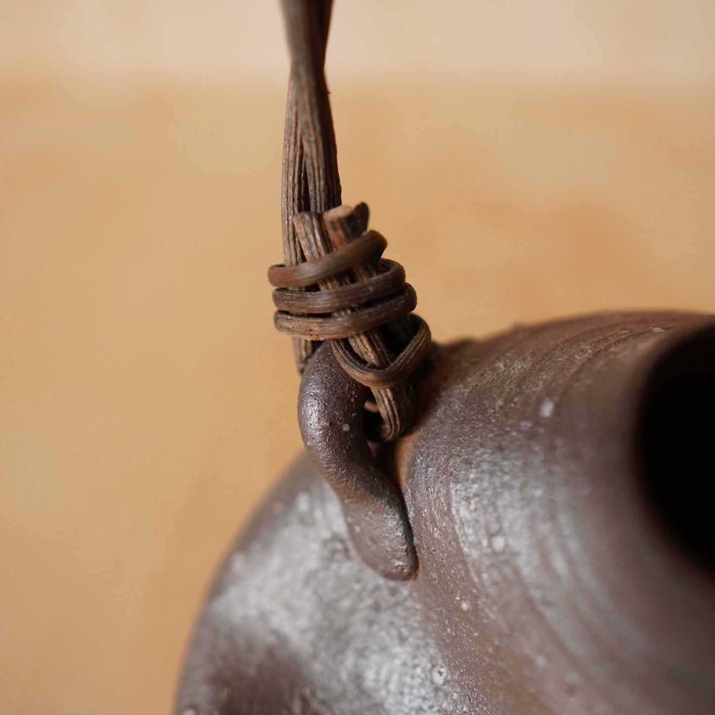 Vintage Japanese Slumped Ceramic Ikebana vase with vine handle