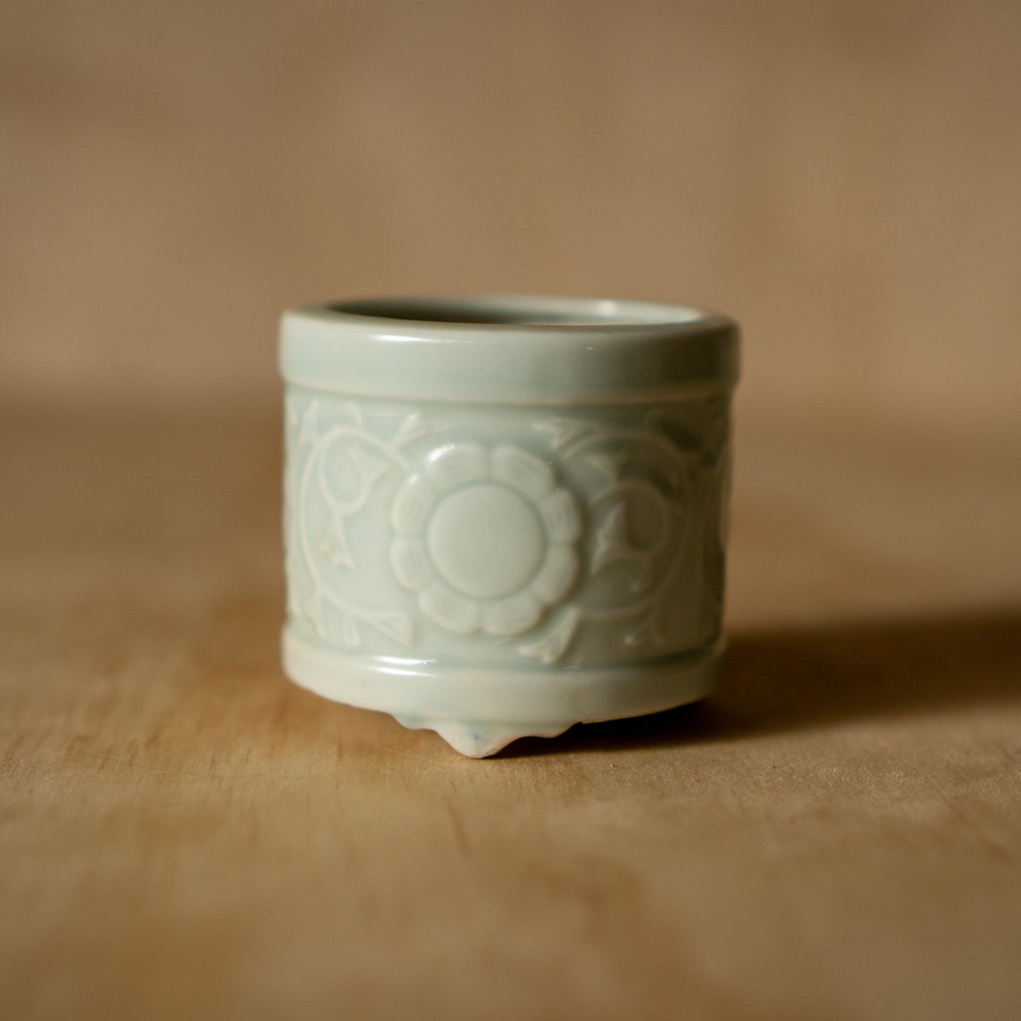 Small Vintage Japanese Celadon Glazed Koro Incense Burner