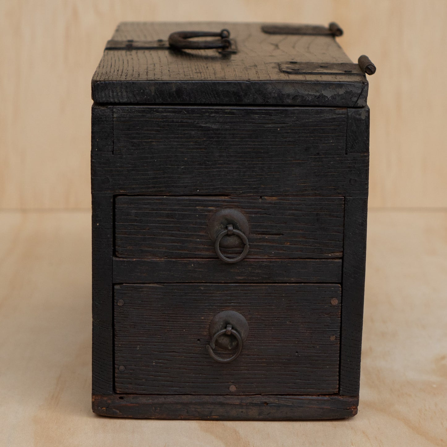 Antique 2 Drawer Japanese Black Suzuri Bako Calligraphy Box