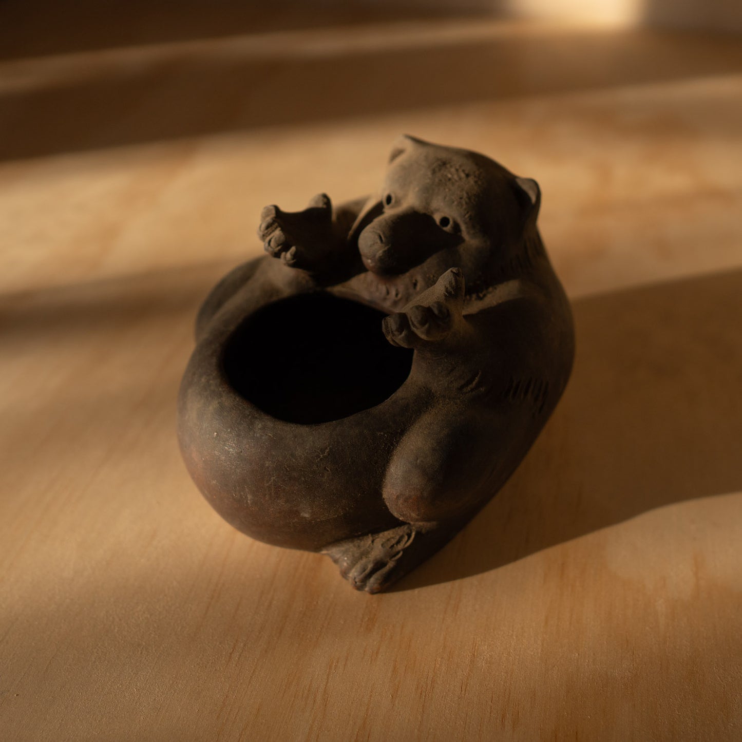 Antique Bizen ware male Tanuki Koro incense burner
