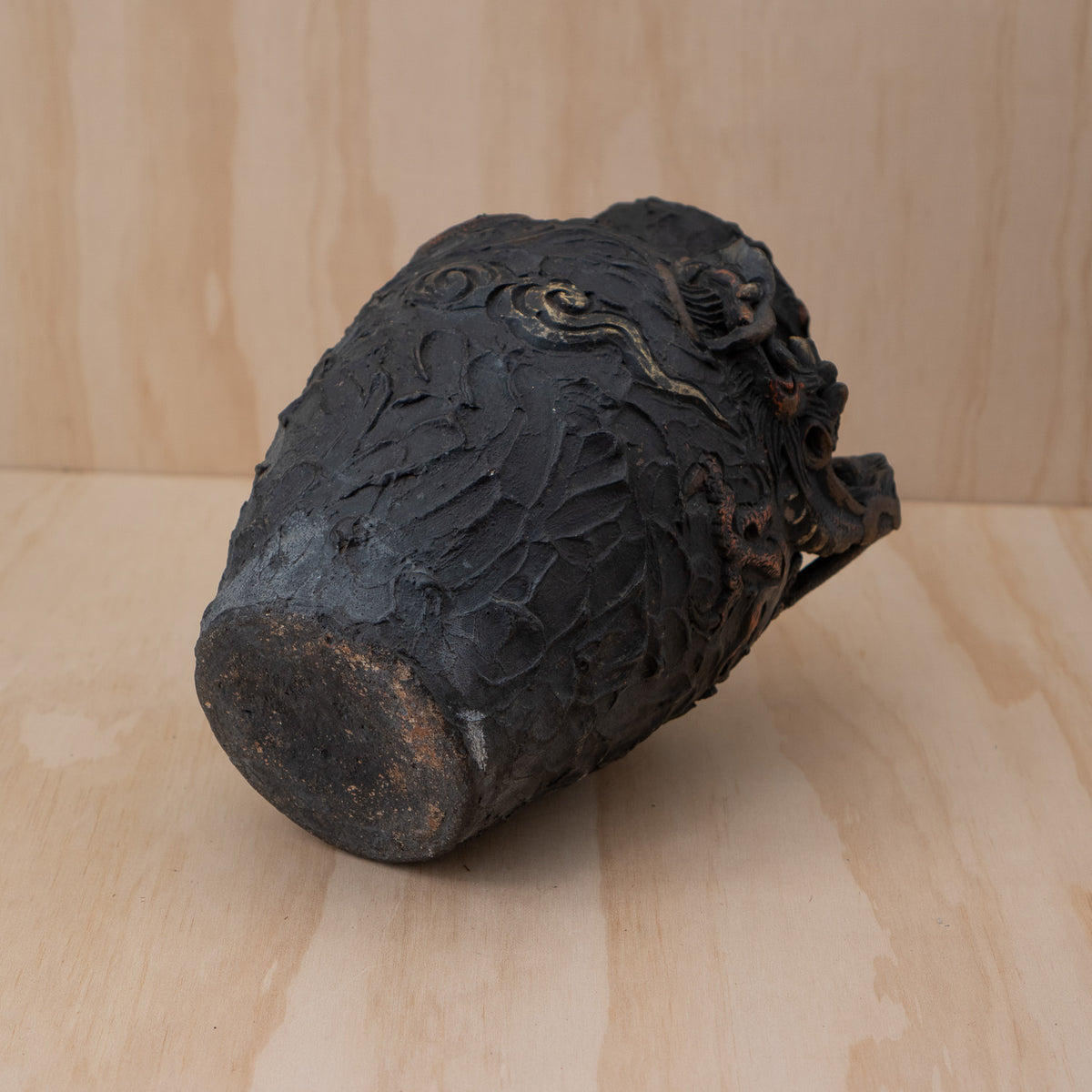 Vintage Japanese Terracotta Chunky Relief Dragon Jar Vase