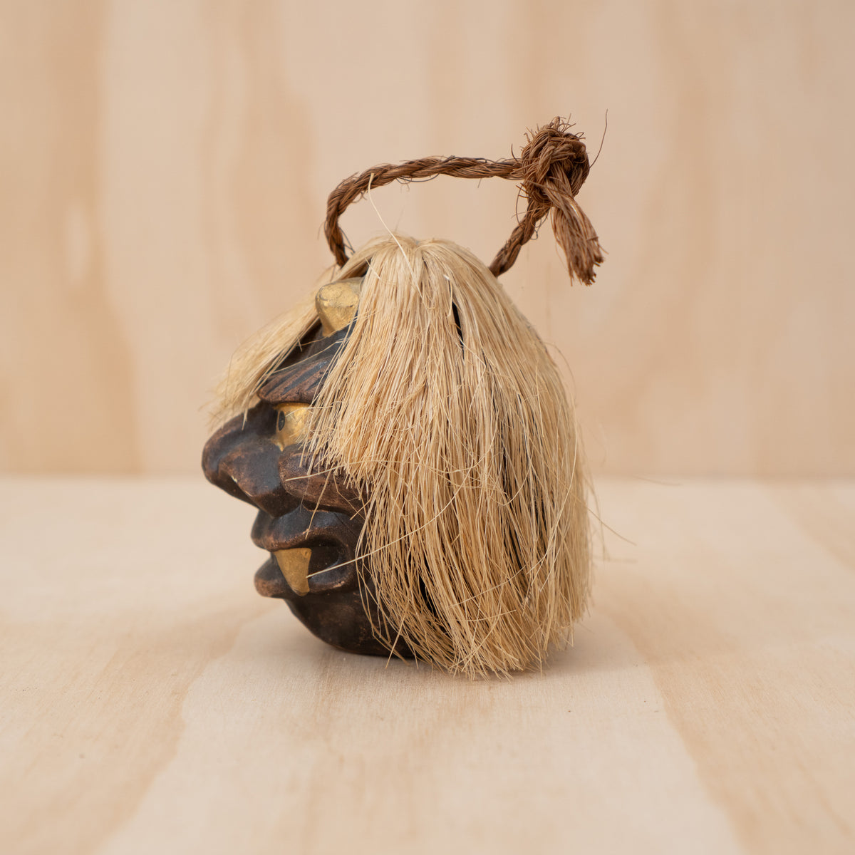Vintage Japanese Clay Dorei Oni Demon Bell with Hair