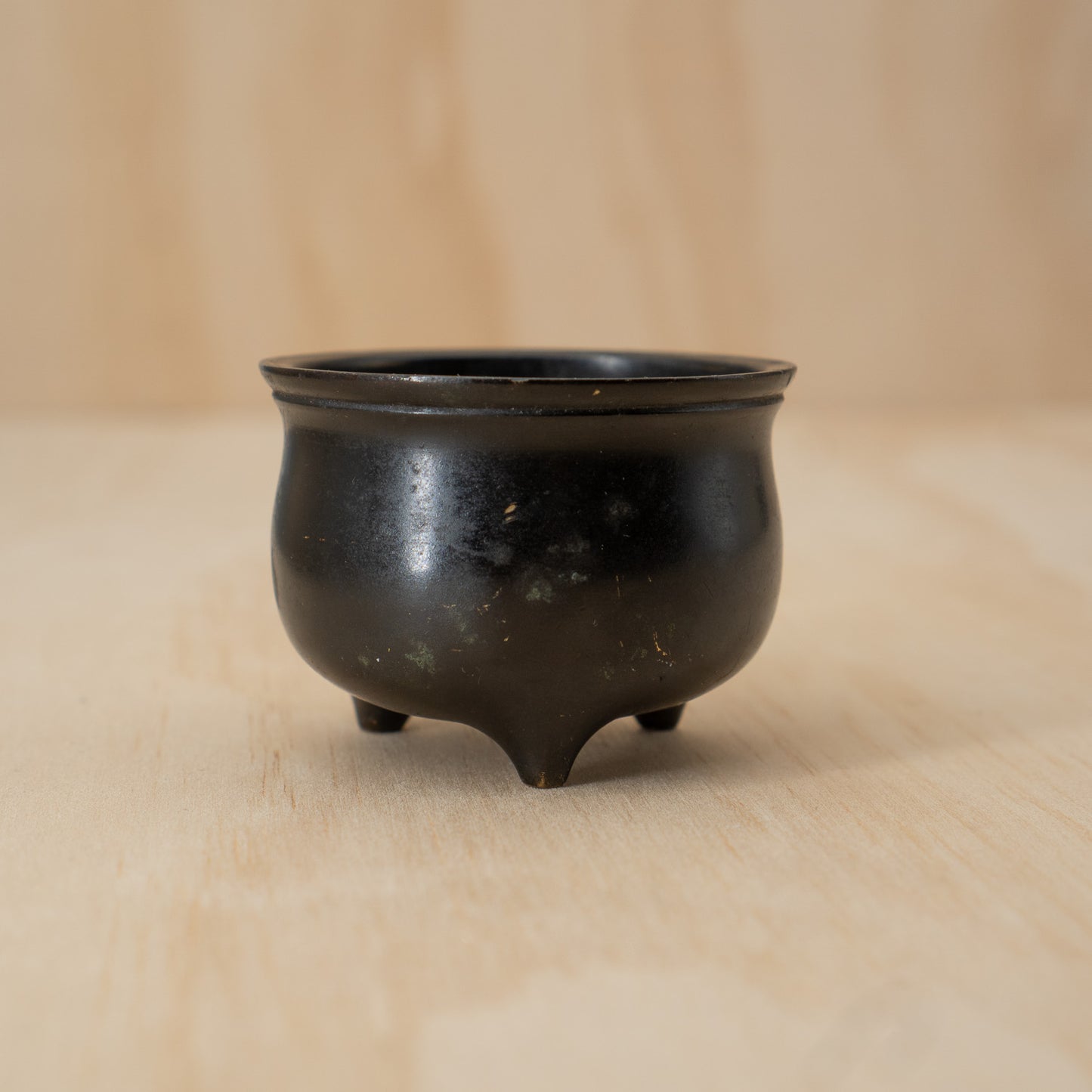 Antique Japanese small squat form bronze koro incense burner