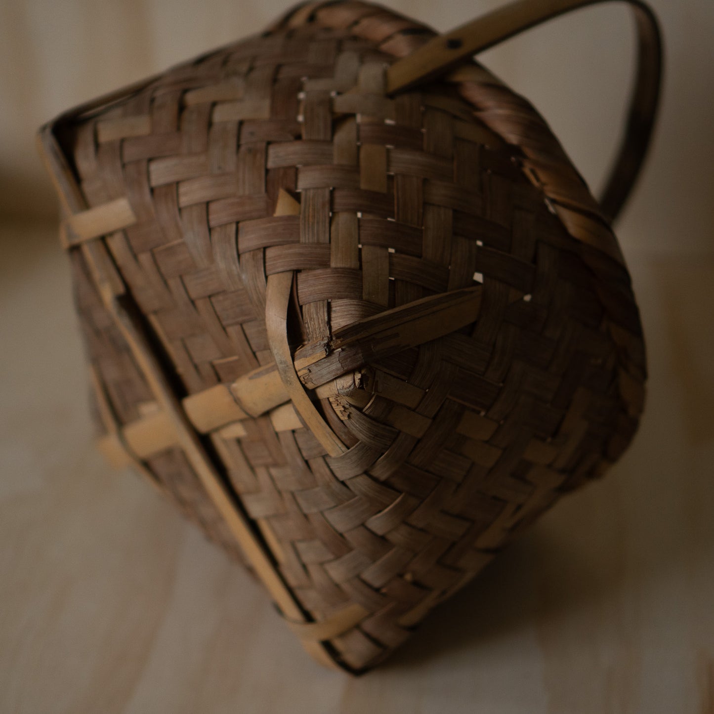 Vintage Japanese woven bamboo and straw basket