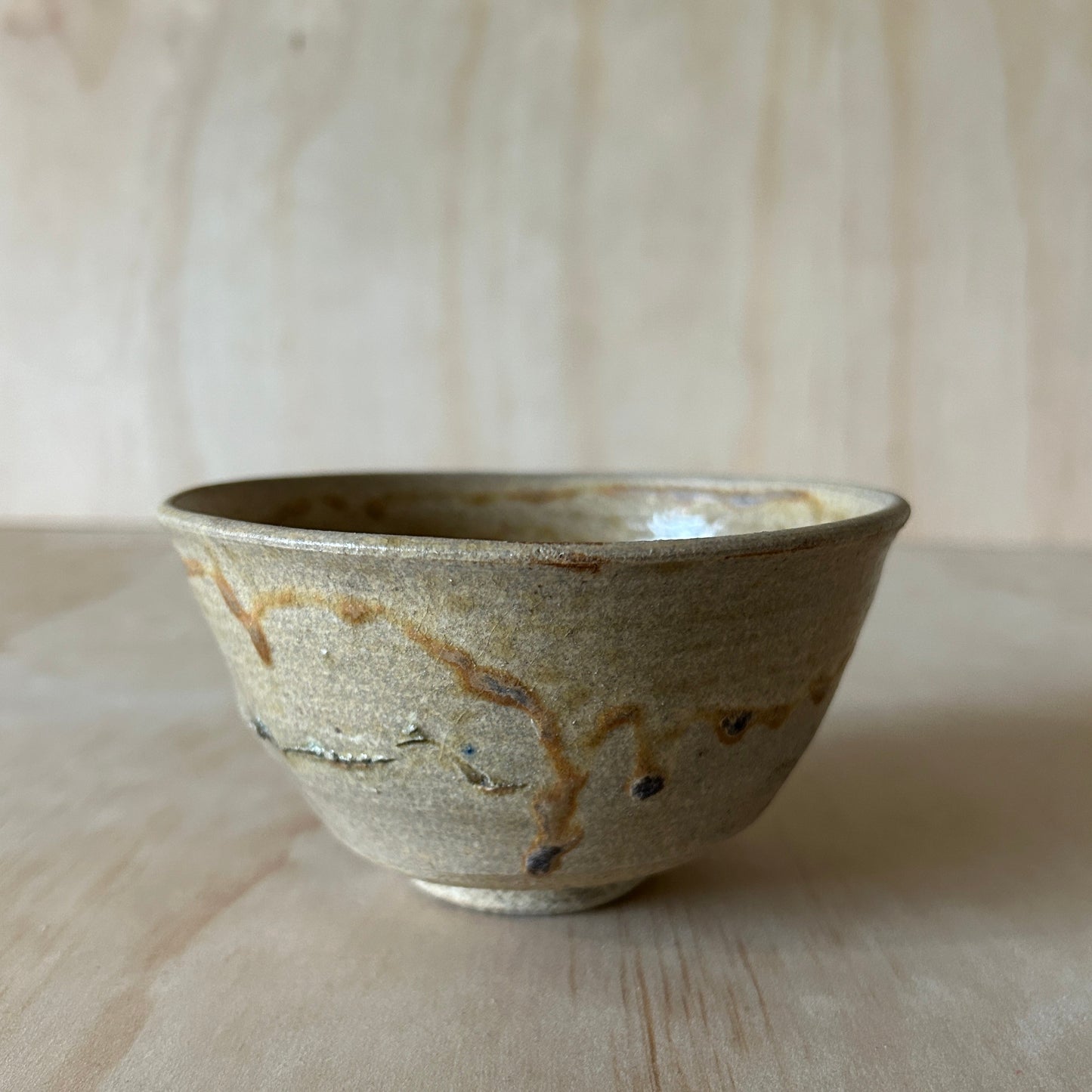 Vintage Japanese Small Ceramic Tea Bowl with drip glaze