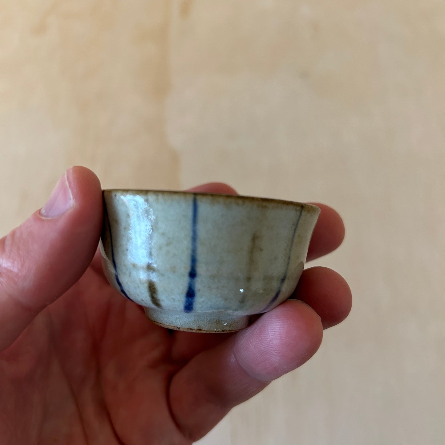 Vintage Japanese cream speckled and striped Ceramic Sake Cup