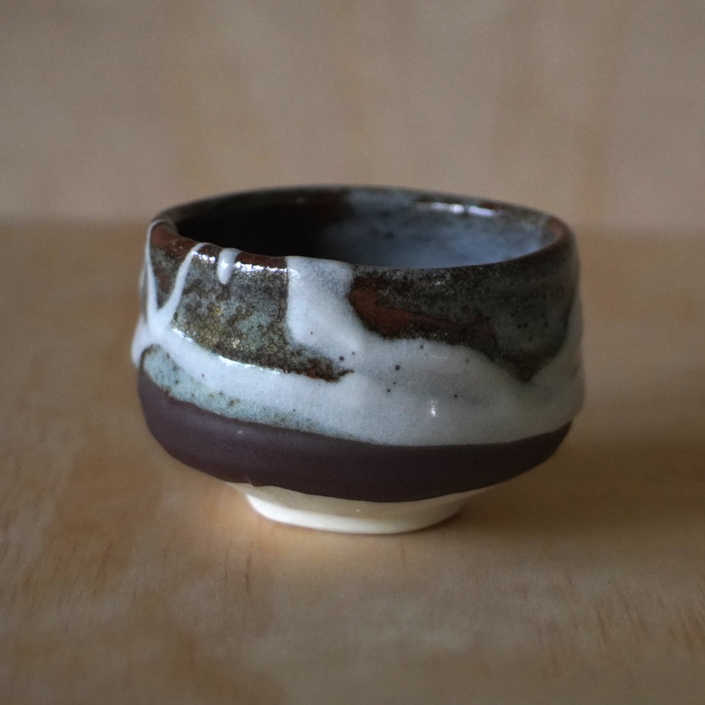 Contemporary Japanese white stripe matcha bowl
