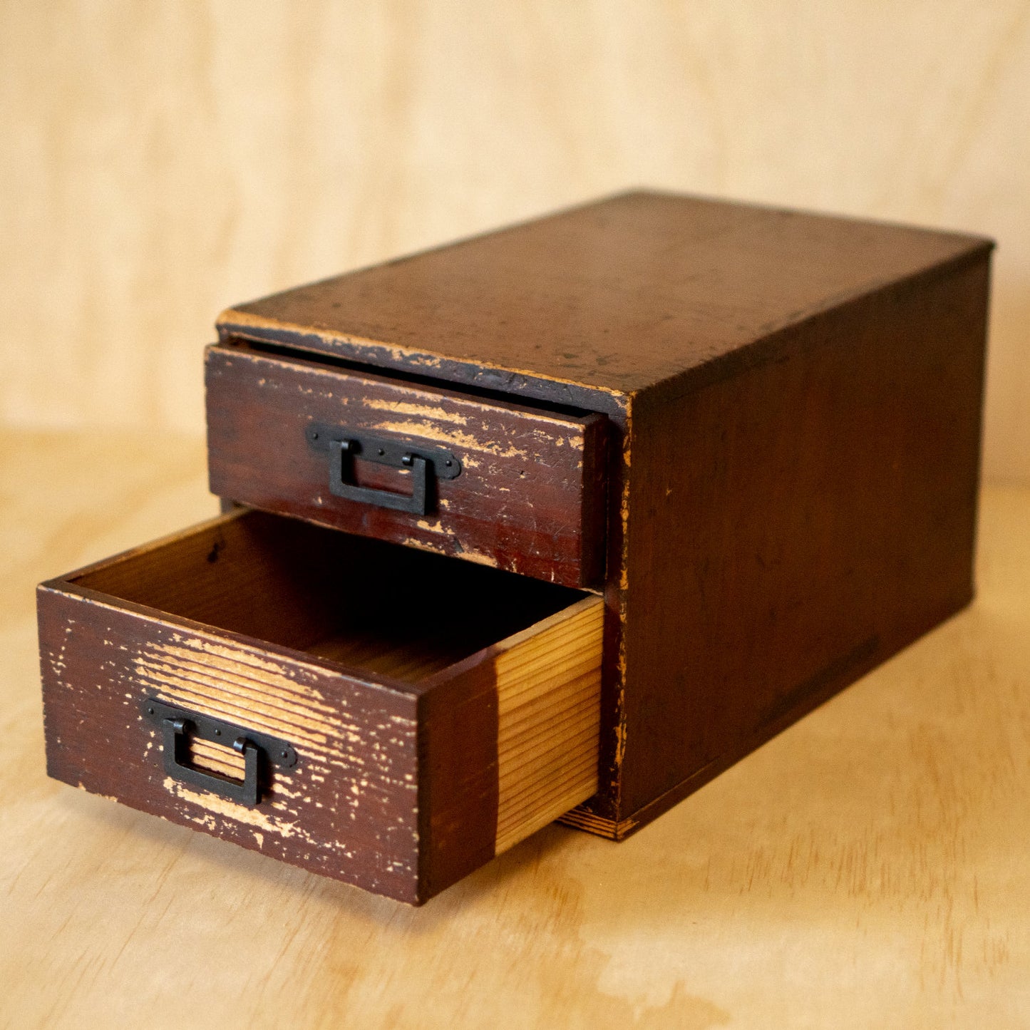 Antique Meiji Japanese 2 Drawer Box with Iron Handles