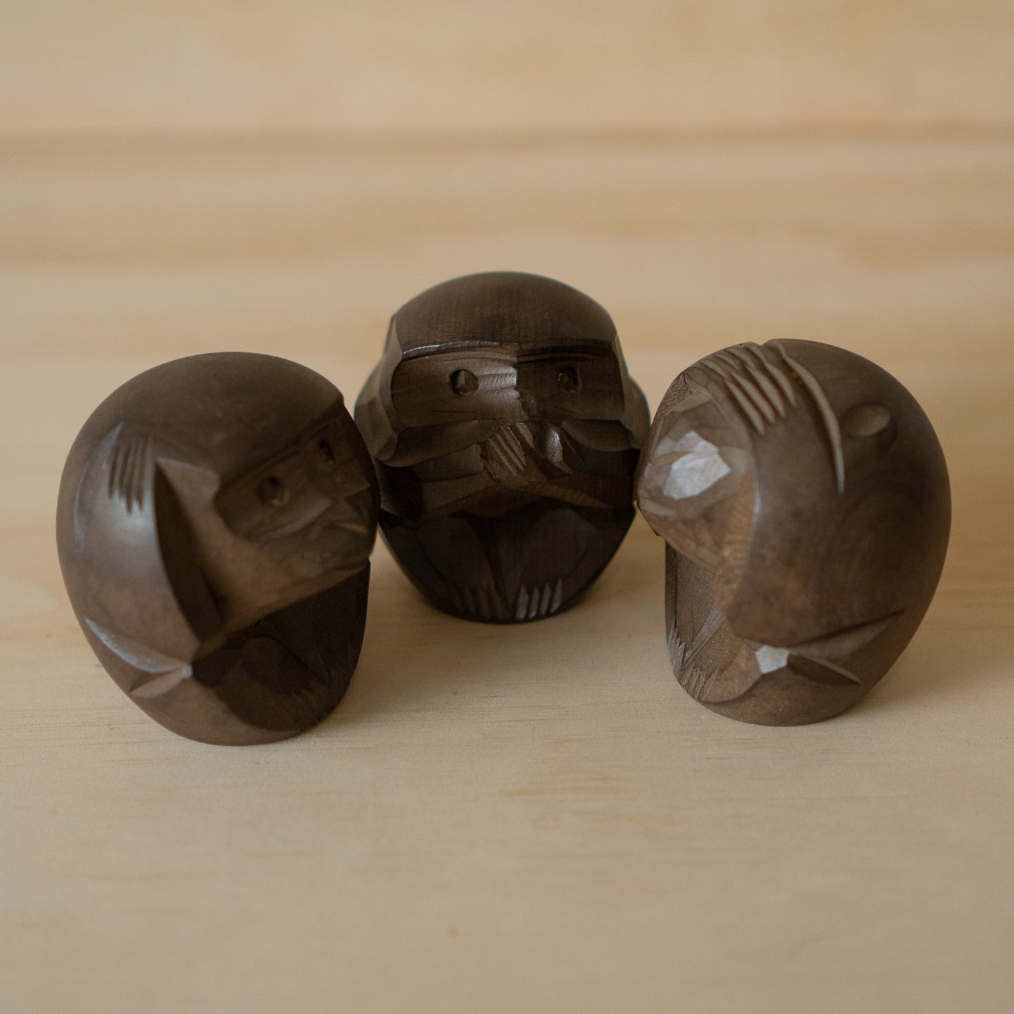 Vintage Japanese Carved Monkey Trio - Mizaru, Kikazaru, Iwazaru