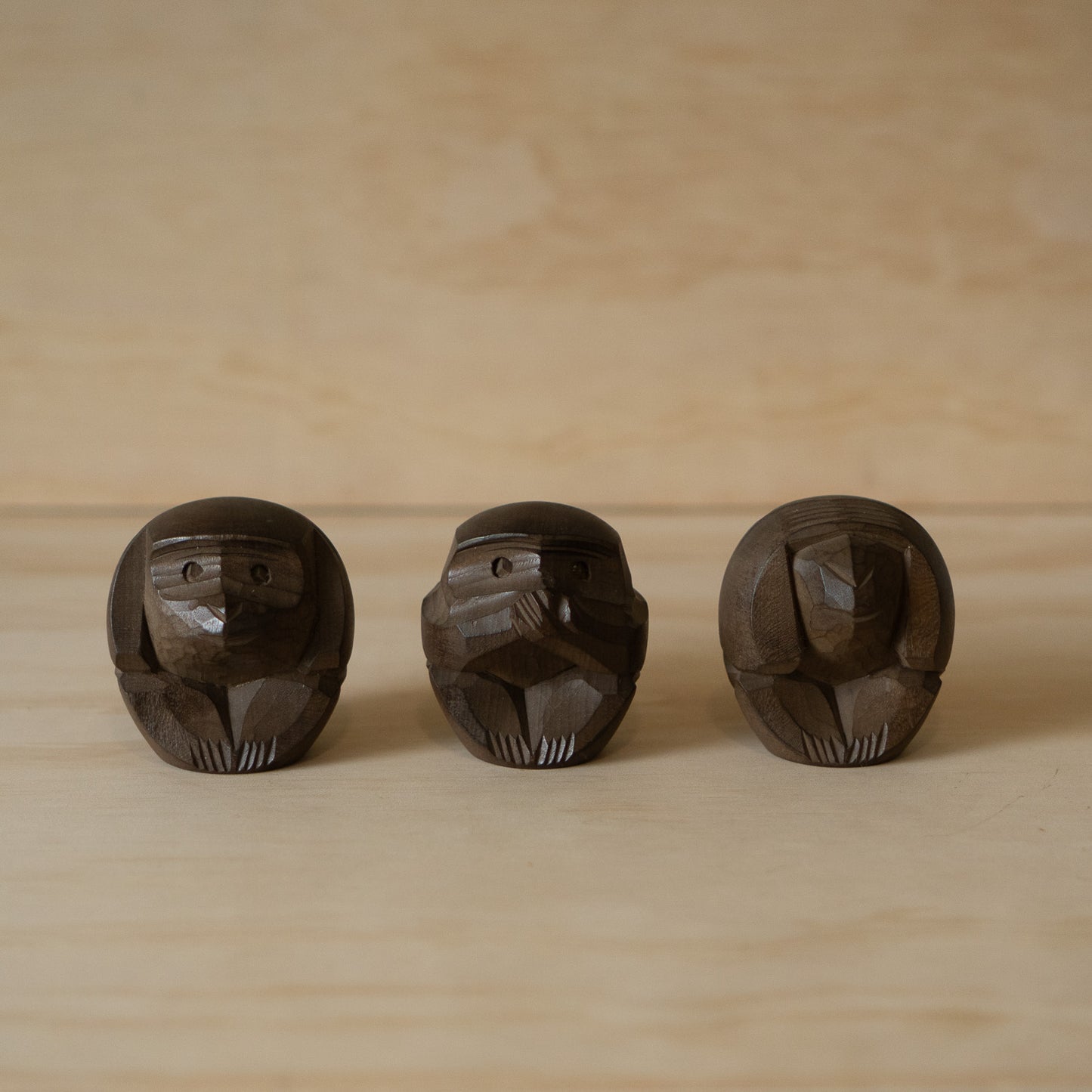 Vintage Japanese Carved Monkey Trio - Mizaru, Kikazaru, Iwazaru