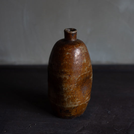 Antique Japanese Brown Ceramic Tokkuri Sake Bottle