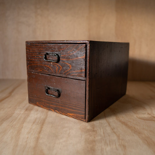 Antique Meiji Period 1880 Japanese 2 Drawer Sugi Wood Box - Bunko archive box