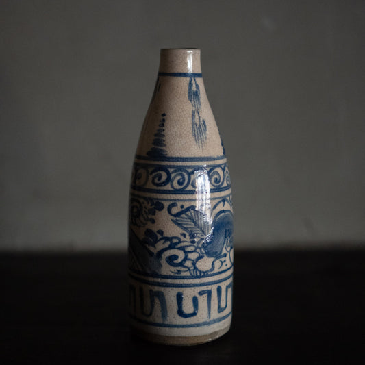 Antique Japanese blue and white tokkuri sake bottle