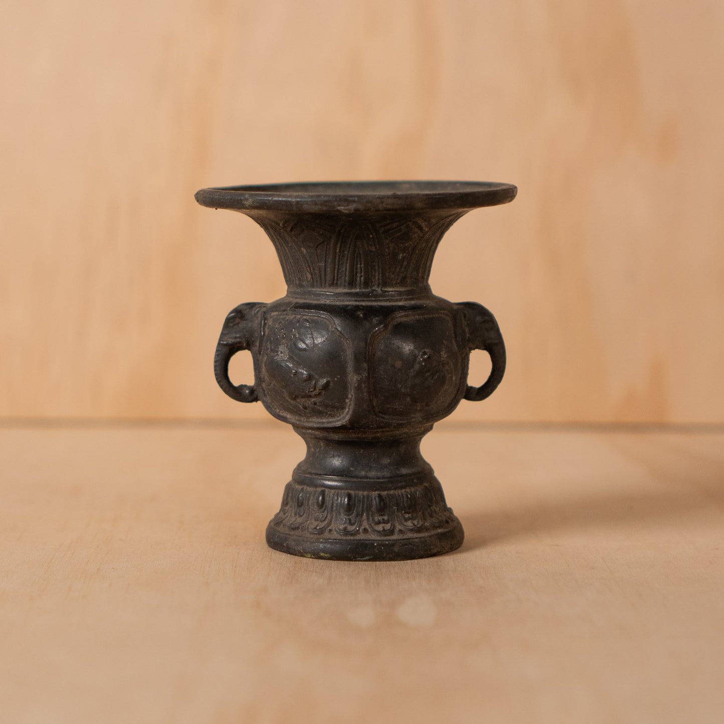 Antique Japanese Small Bronze Altar Vase with Zodiac Animal designs
