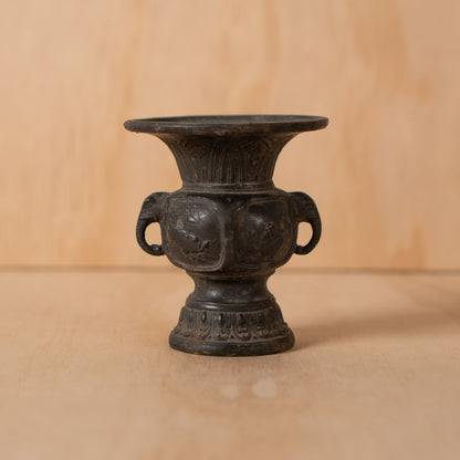 Antique Japanese Small Bronze Altar Vase with Zodiac Animal designs