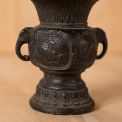 Antique Japanese Small Bronze Altar Vase with Zodiac Animal designs