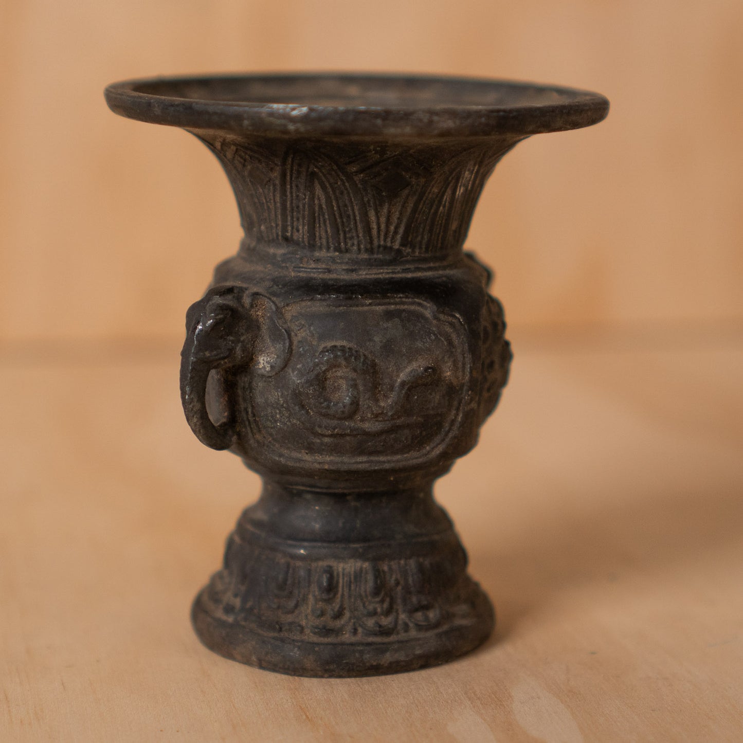 Antique Japanese Small Bronze Altar Vase with Zodiac Animal designs