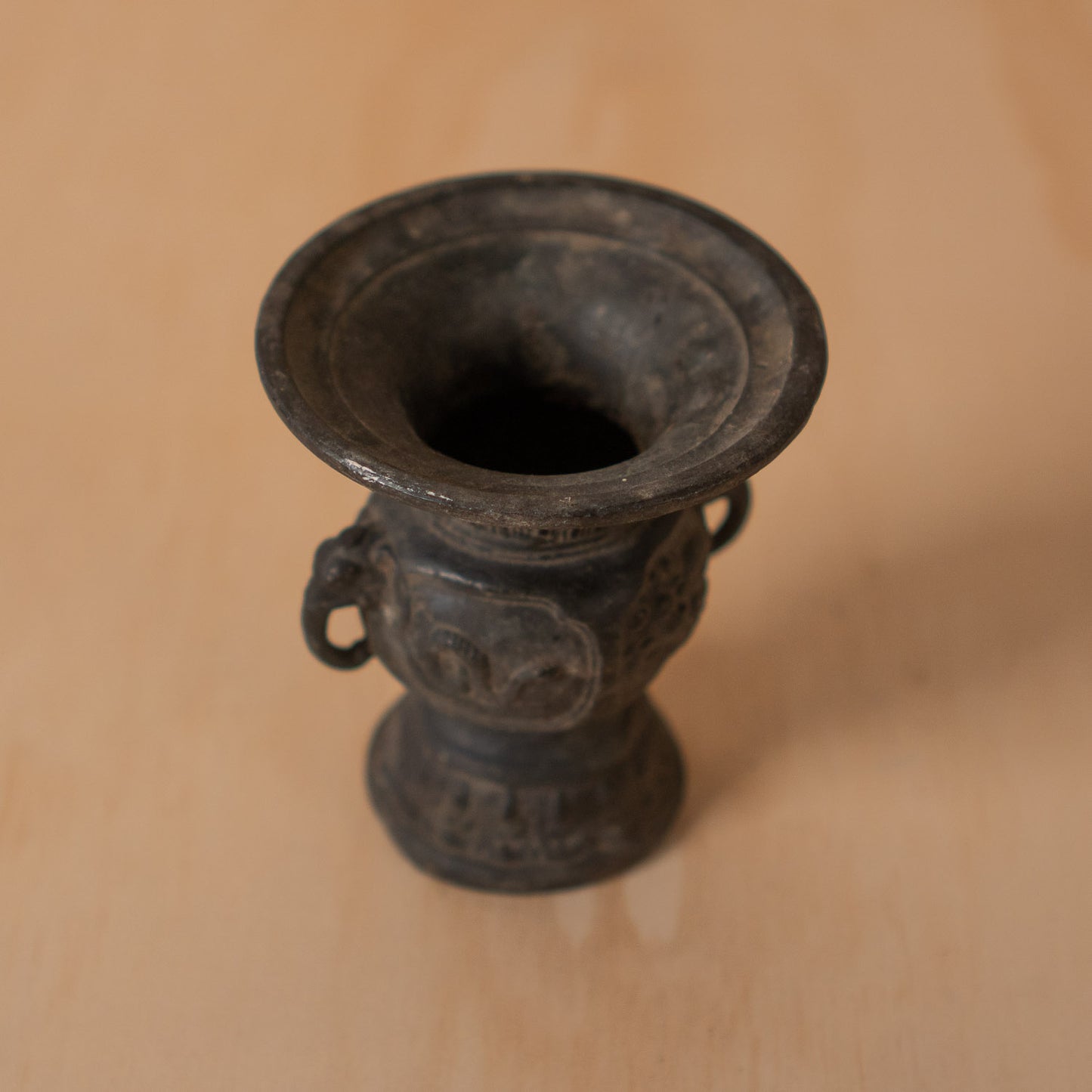Antique Japanese Small Bronze Altar Vase with Zodiac Animal designs