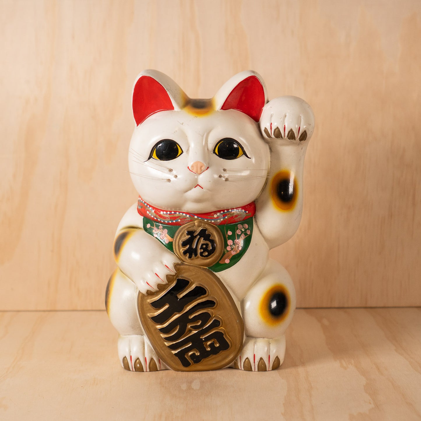 Vintage Japanese Large White Maneki Neko Lucky Cat