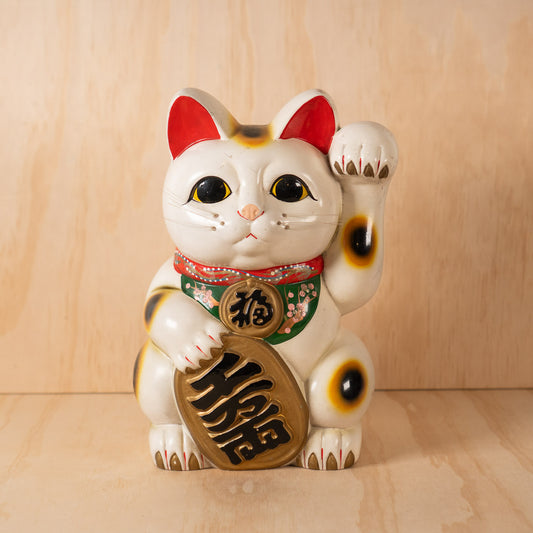 Vintage Japanese Large White Maneki Neko Lucky Cat