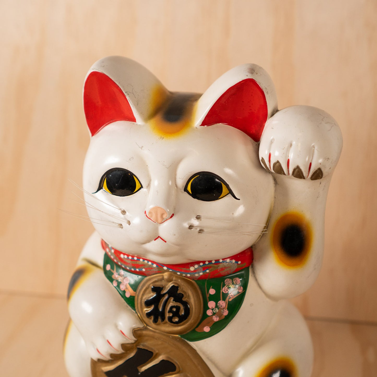Vintage Japanese Large White Maneki Neko Lucky Cat