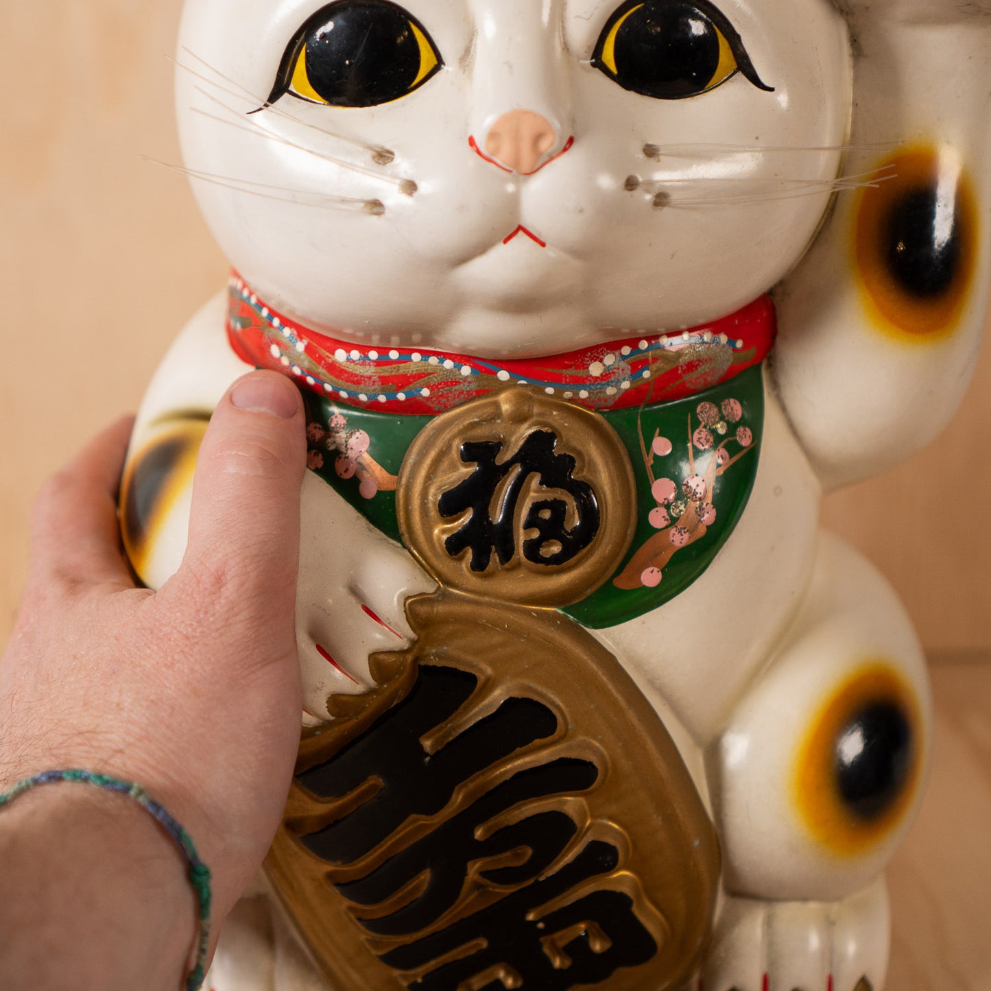 Vintage Japanese Large White Maneki Neko Lucky Cat