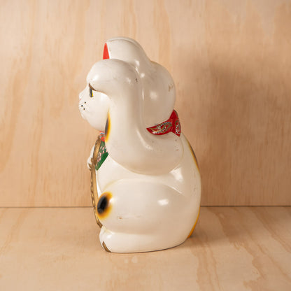 Vintage Japanese Large White Maneki Neko Lucky Cat