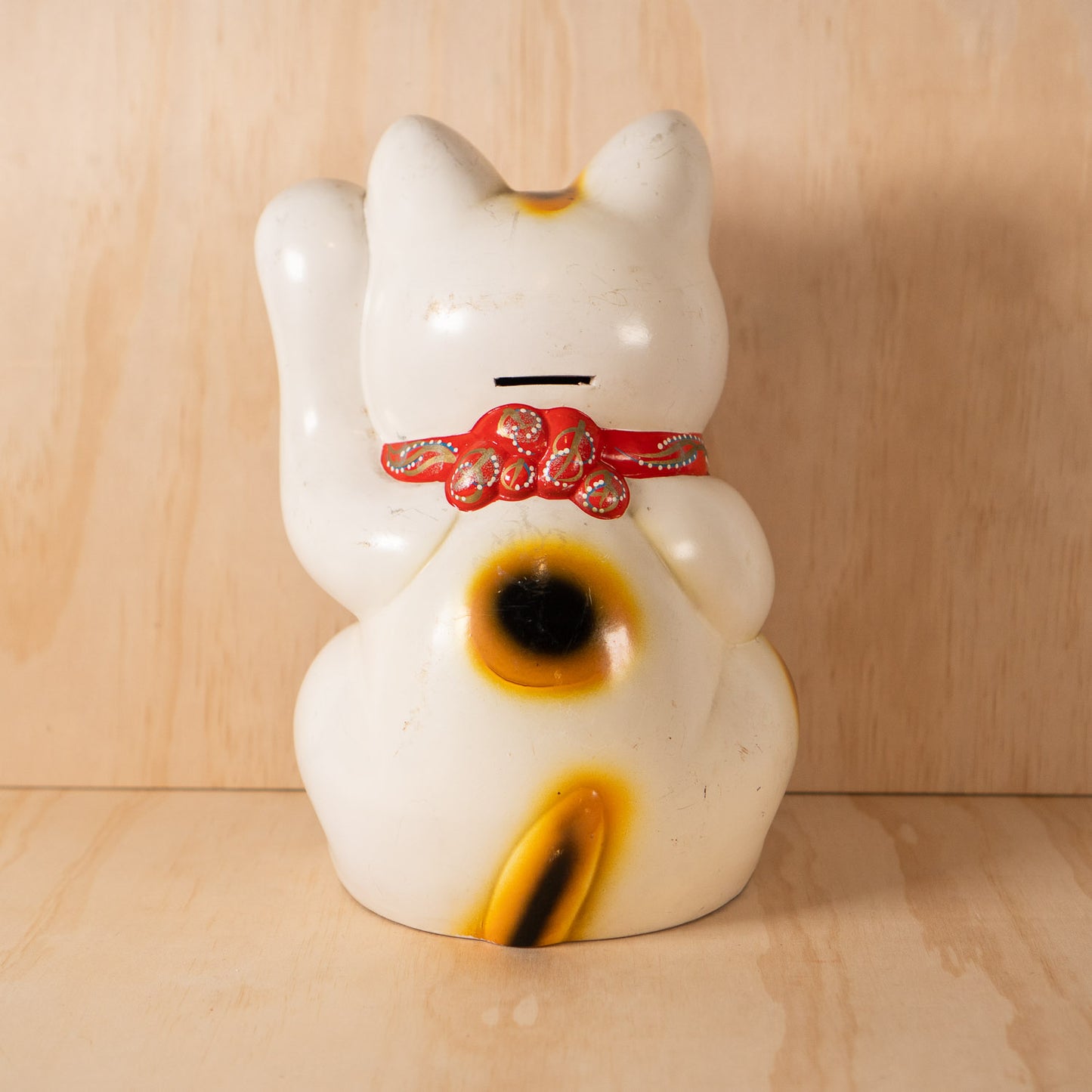 Vintage Japanese Large White Maneki Neko Lucky Cat