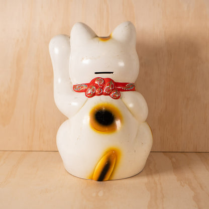 Vintage Japanese Large White Maneki Neko Lucky Cat