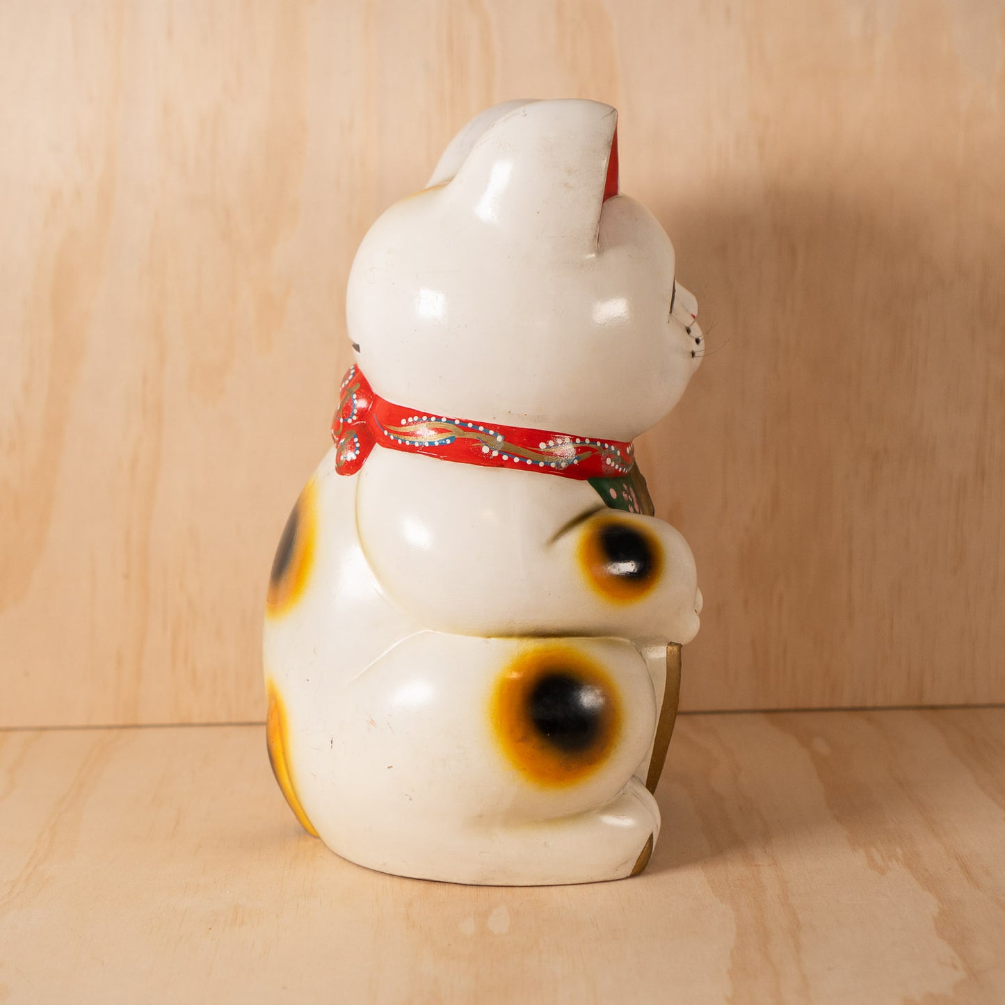 Vintage Japanese Large White Maneki Neko Lucky Cat