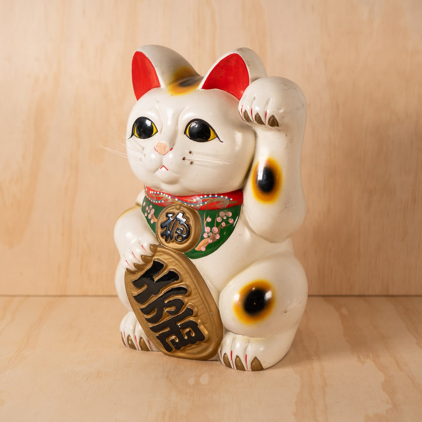 Vintage Japanese Large White Maneki Neko Lucky Cat