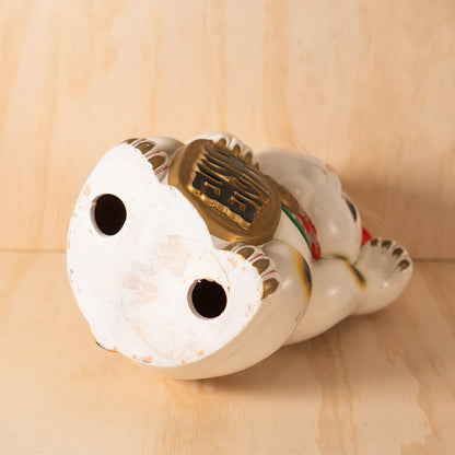 Vintage Japanese Large White Maneki Neko Lucky Cat
