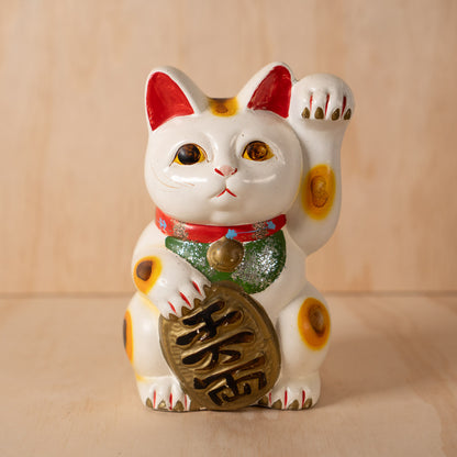 Vintage Japanese Small White Maneki Neko Lucky Cat