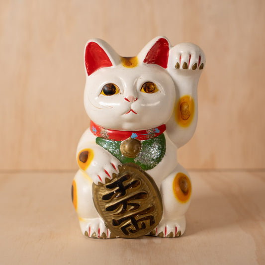 Vintage Japanese Small White Maneki Neko Lucky Cat