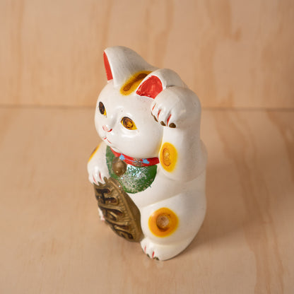 Vintage Japanese Small White Maneki Neko Lucky Cat