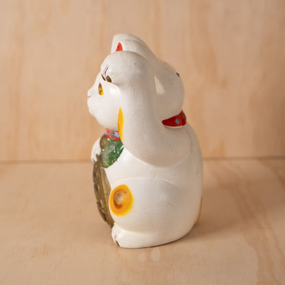 Vintage Japanese Small White Maneki Neko Lucky Cat